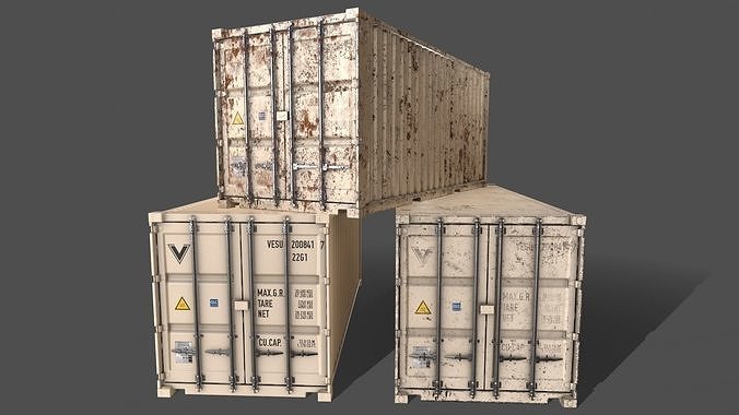 PBR 20 ft Shipping Cargo Container Version 1 - White Low-poly 3D model