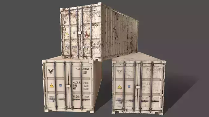 PBR 20 ft Shipping Cargo Container Version 1 - White Low-poly 3D model