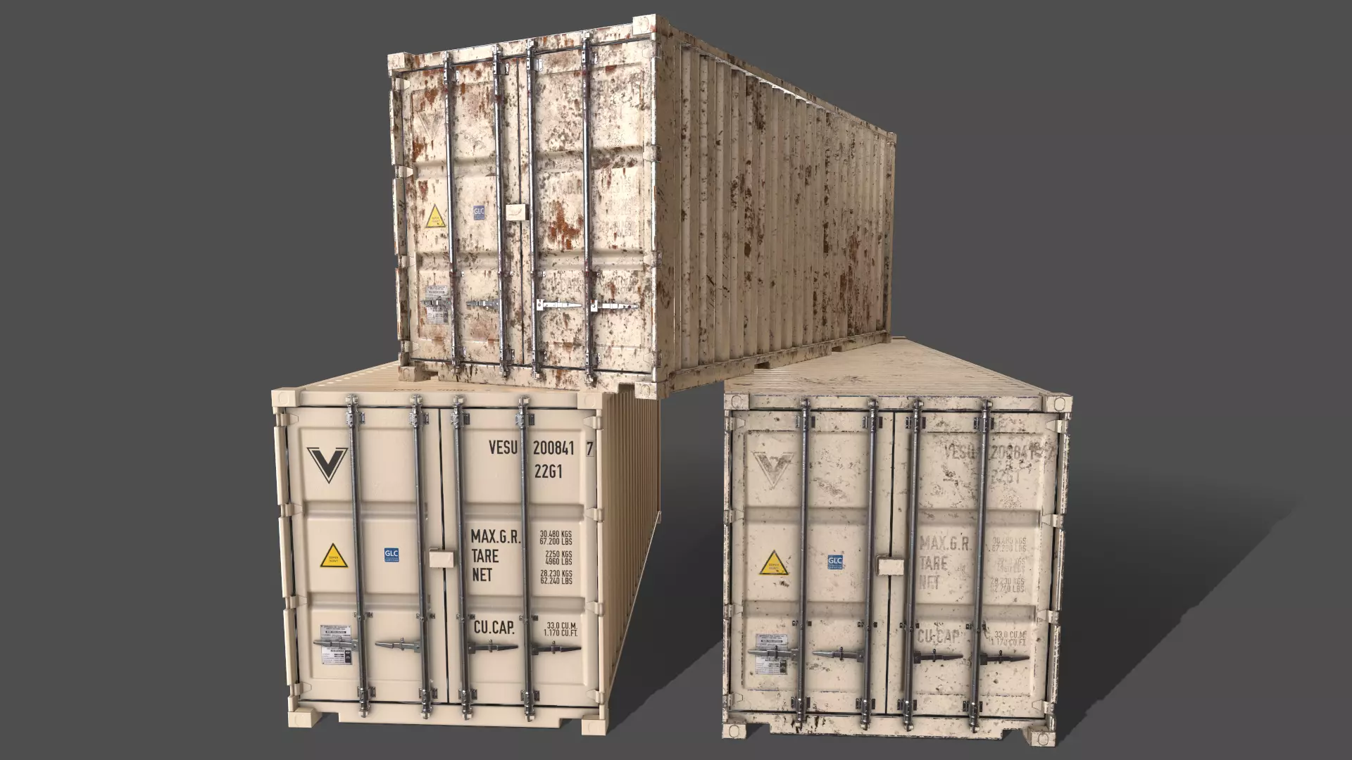 PBR 20 ft Shipping Cargo Container Version 1 - White Low-poly 3D model_0