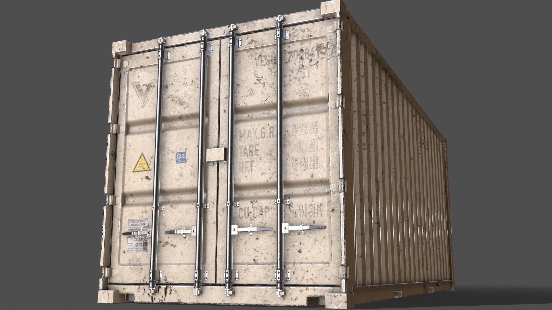 PBR 20 ft Shipping Cargo Container Version 1 - White Low-poly 3D model_15