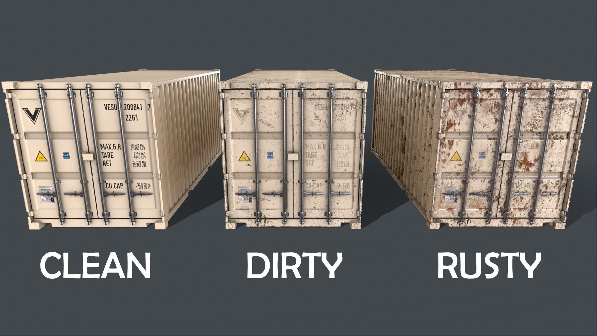 PBR 20 ft Shipping Cargo Container Version 1 - White Low-poly 3D model_3