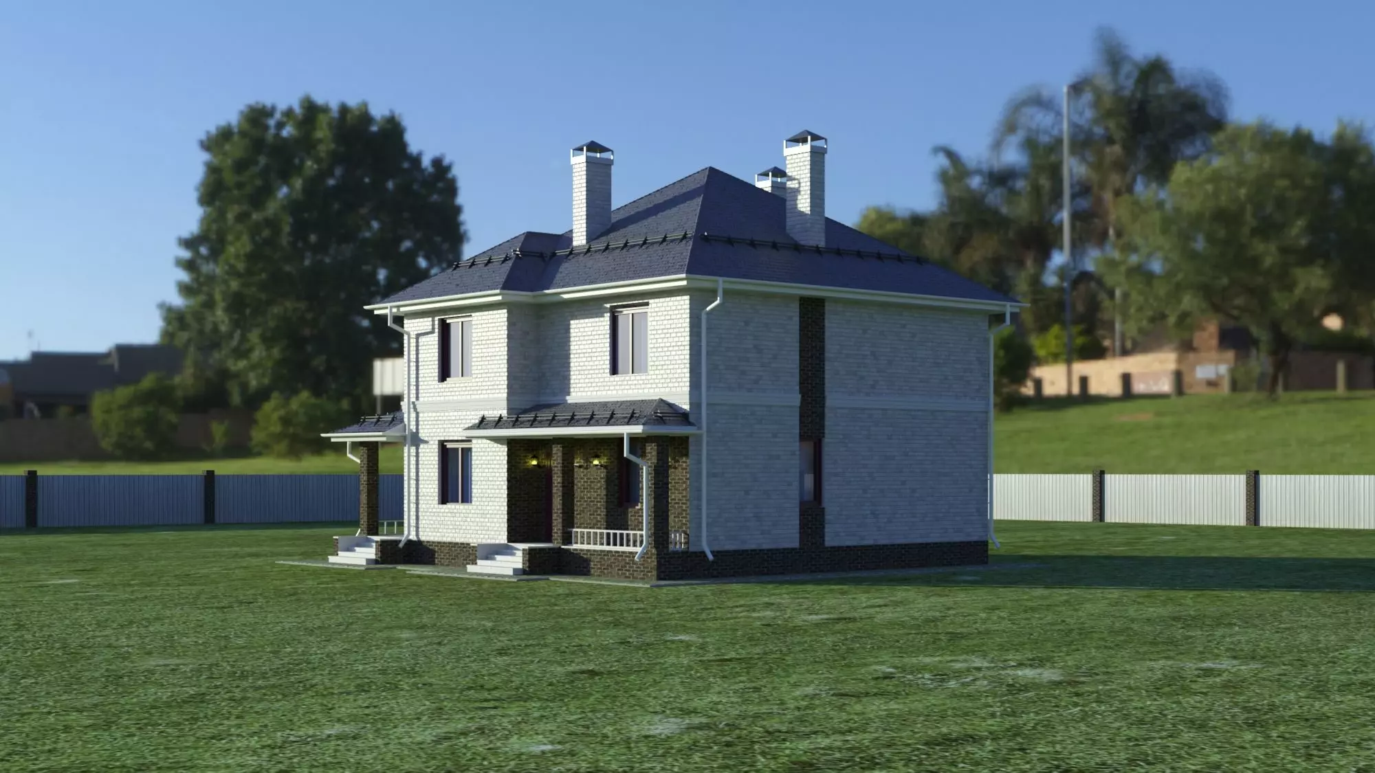 Kotedj house on grassy field Free 3D model
