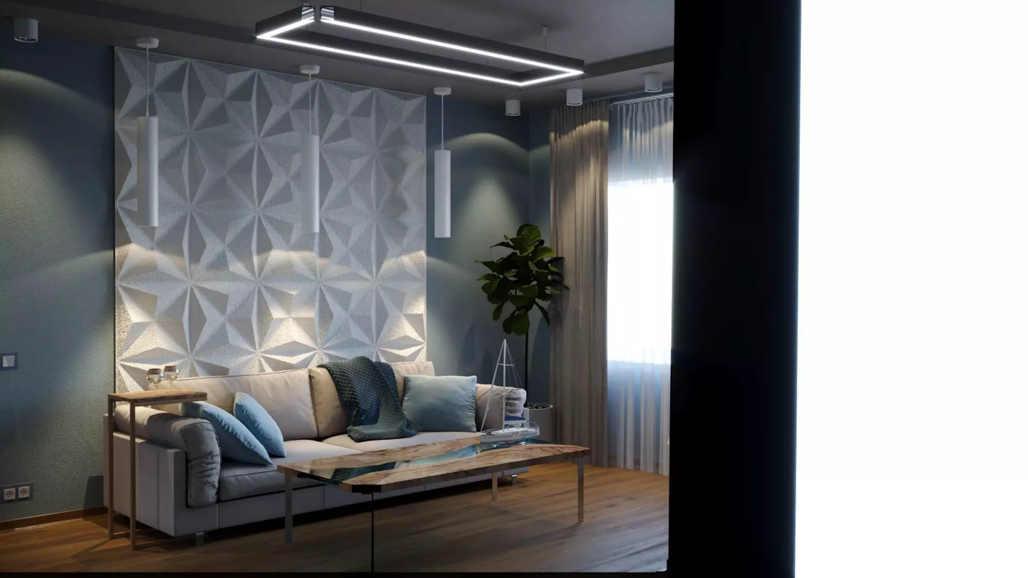 Interer living room with walls and furniture Free 3D model