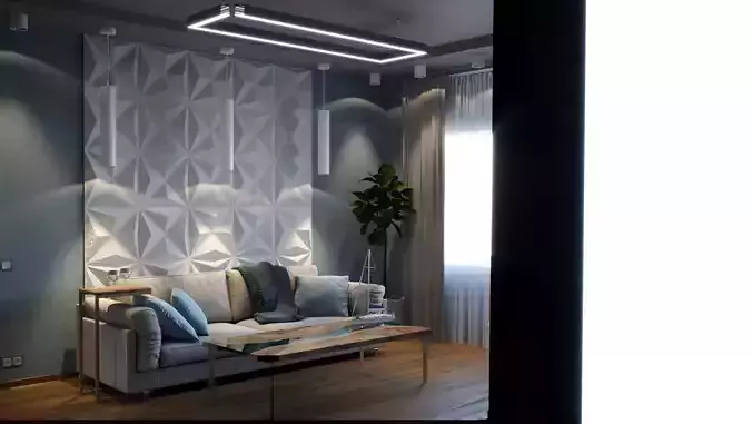 Interer living room with walls and furniture