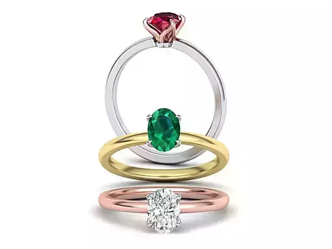 Elegant solitaire ring with 7x5mm Oval stone claw setting 3D print model