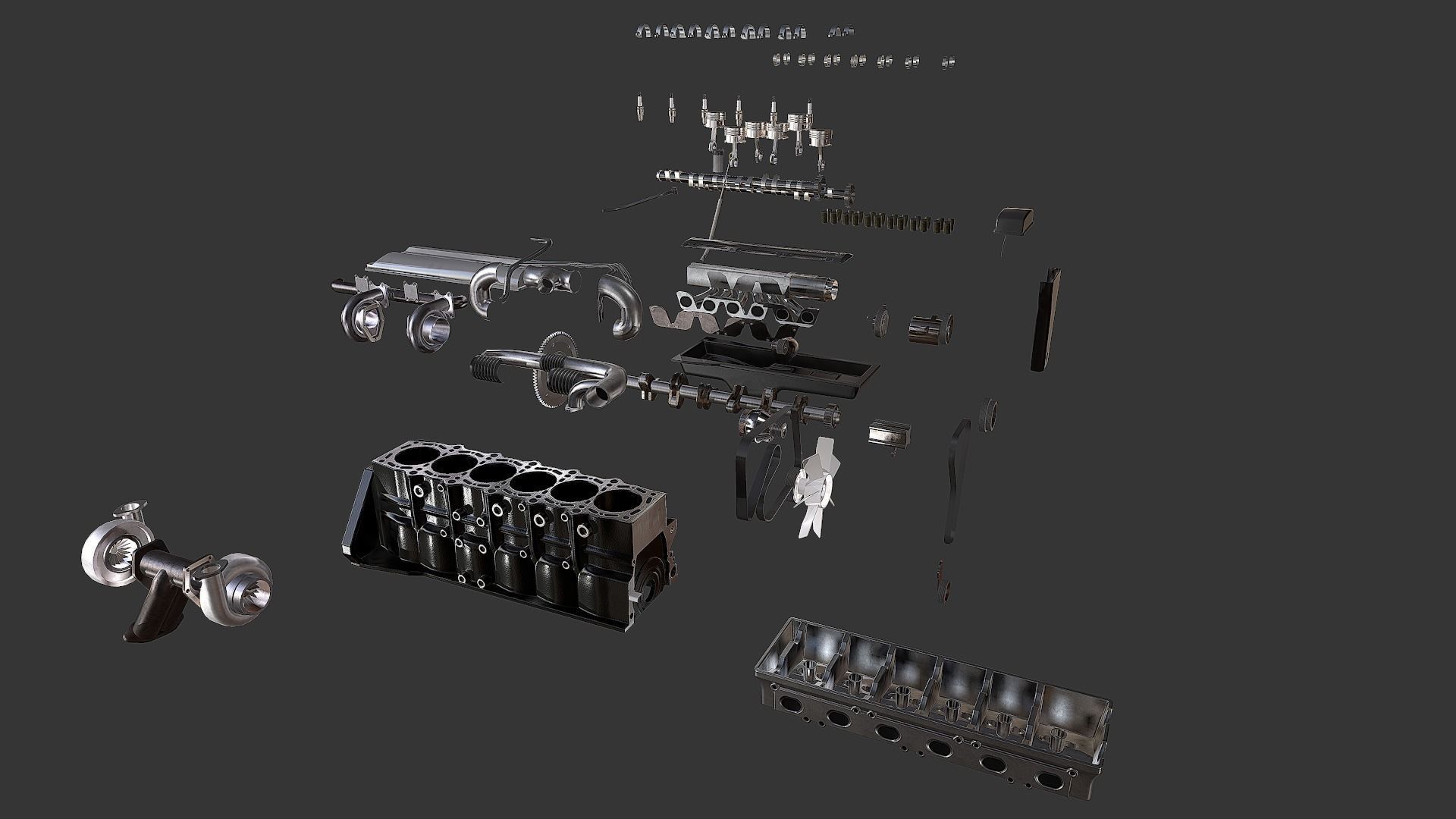 Toyota 2JZ-GTE Engine Low-poly 3D model_13