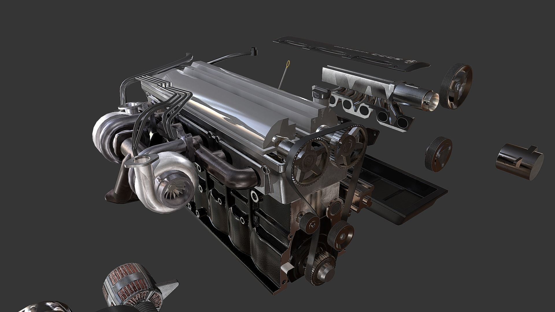 Toyota 2JZ-GTE Engine Low-poly 3D model_12