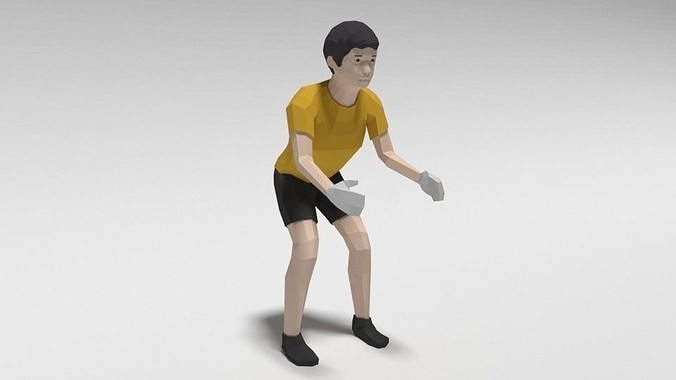 Low Poly Cartoon Goalkeeper Kid Low-poly 3D model