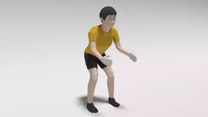 Low Poly Cartoon Goalkeeper Kid