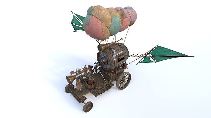 Airship 3 steam powered car with sail on top Low-poly 3D model 5