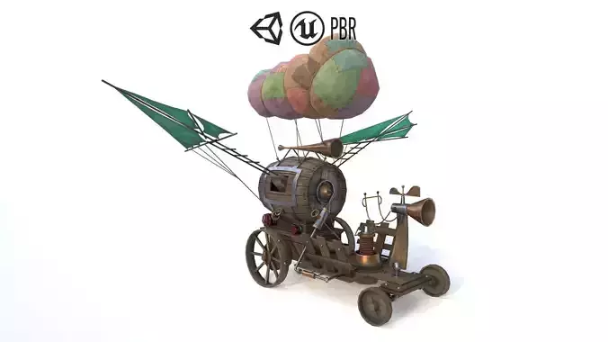 Airship 3 steam powered car with sail on top