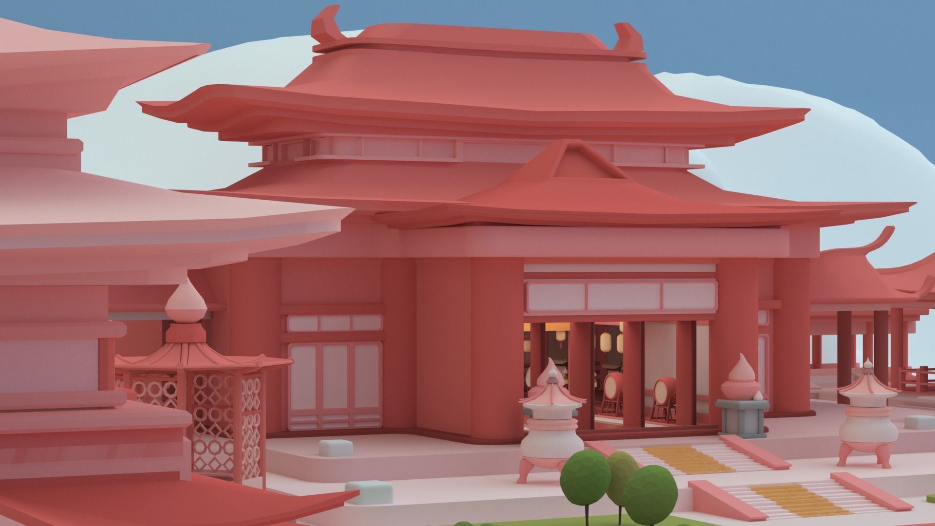 Low poly Chinese architecture with interior Low-poly 3D model_8