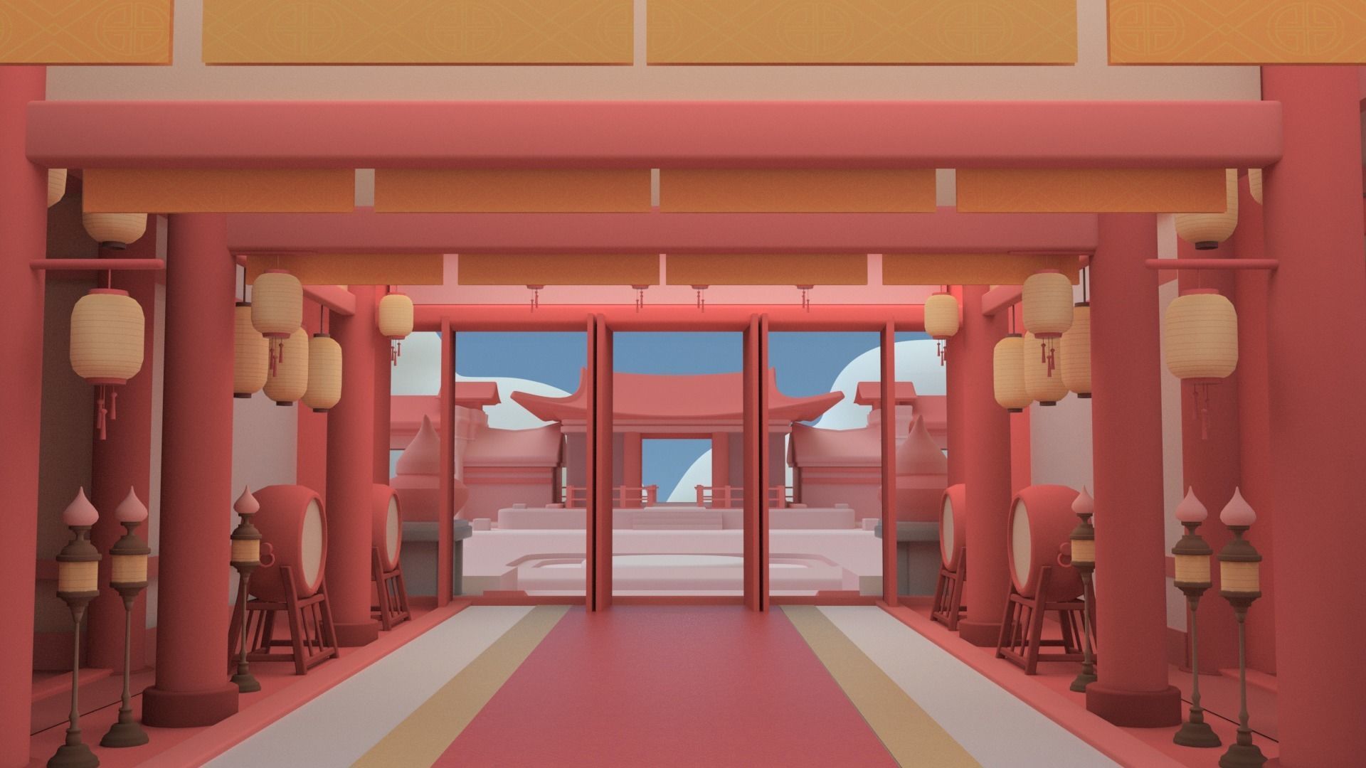 Low poly Chinese architecture with interior Low-poly 3D model_4