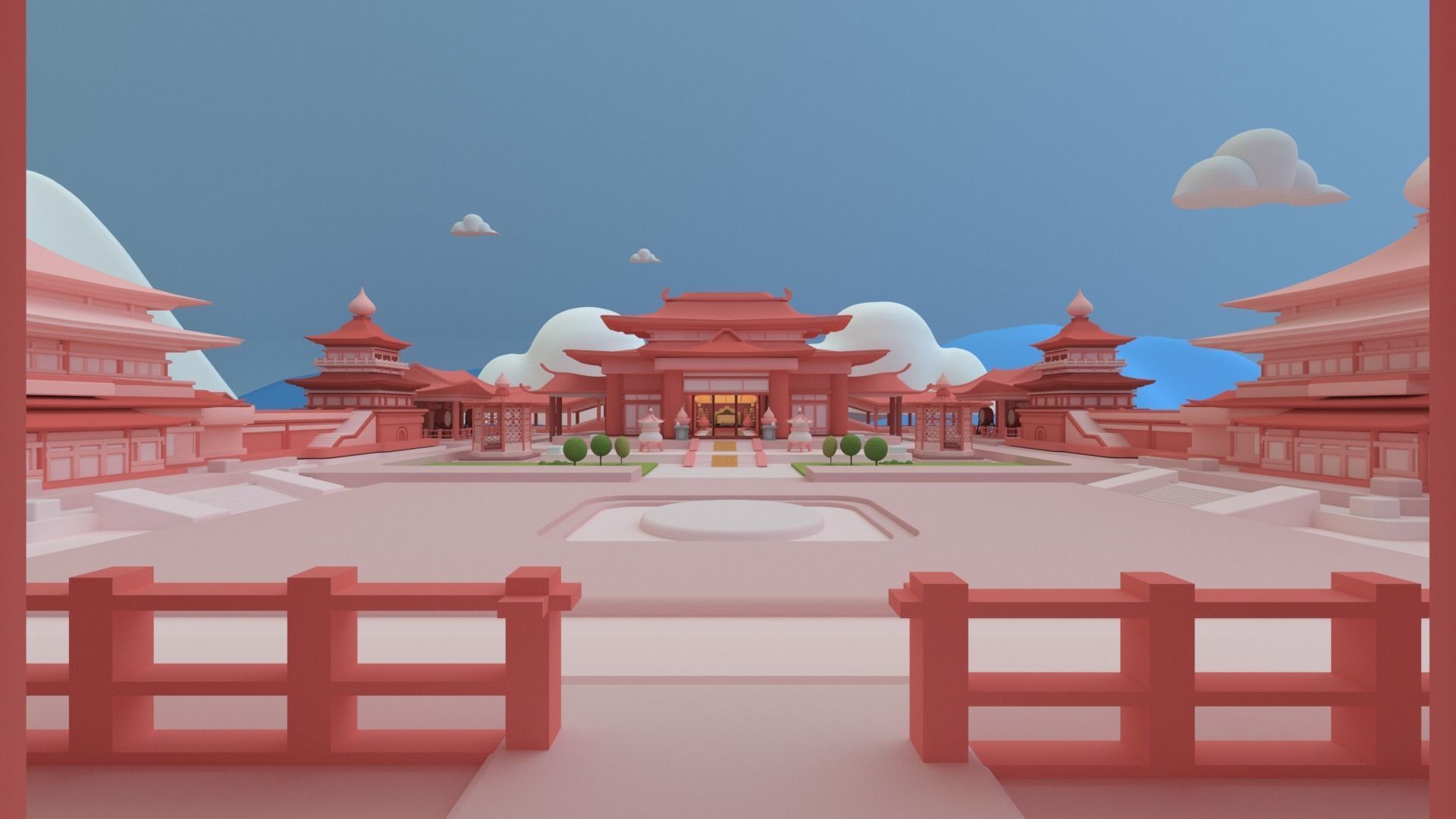 Low poly Chinese architecture with interior Low-poly 3D model_9