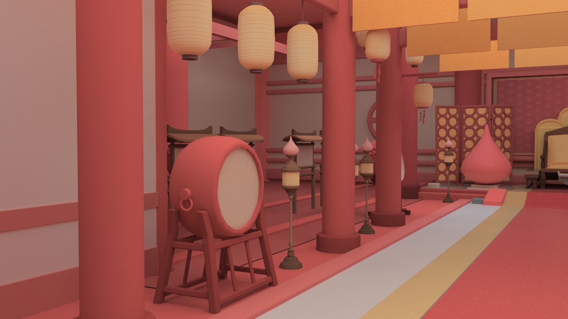 Low poly Chinese architecture with interior Low-poly 3D model_6