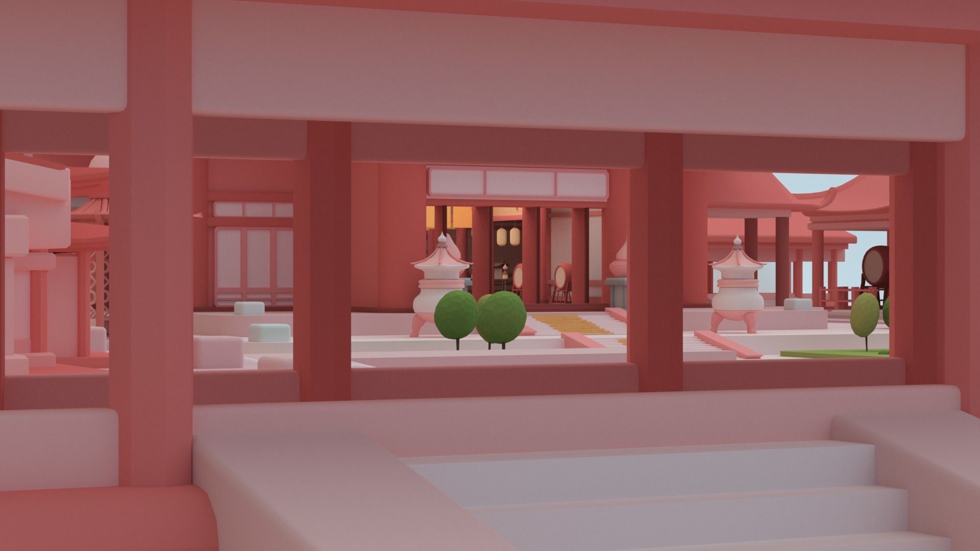 Low poly Chinese architecture with interior Low-poly 3D model_7