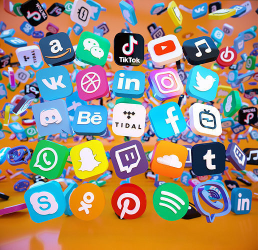 25 Social Media Icon - YouTube Facebook Instagram  Low-poly 3D model