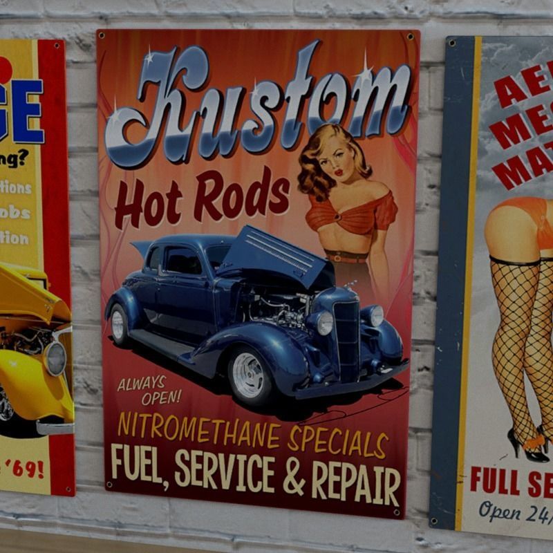 VINTAGE SIGNS PACK - SERVICE PARTS AND GARAGE Low-poly 3D model_2