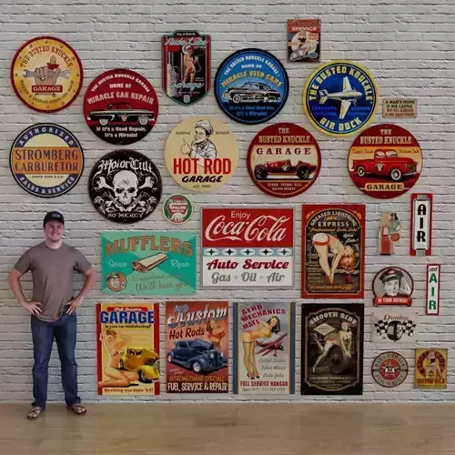 VINTAGE SIGNS PACK - SERVICE PARTS AND GARAGE Low-poly 3D model