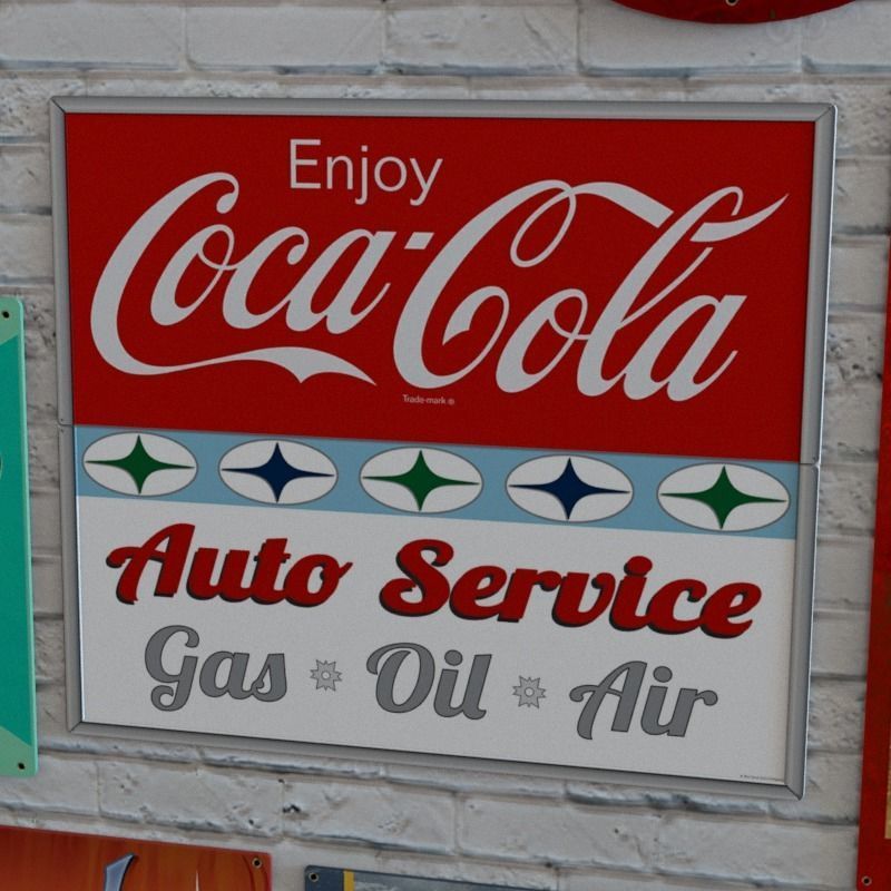 VINTAGE SIGNS PACK - SERVICE PARTS AND GARAGE Low-poly 3D model_13