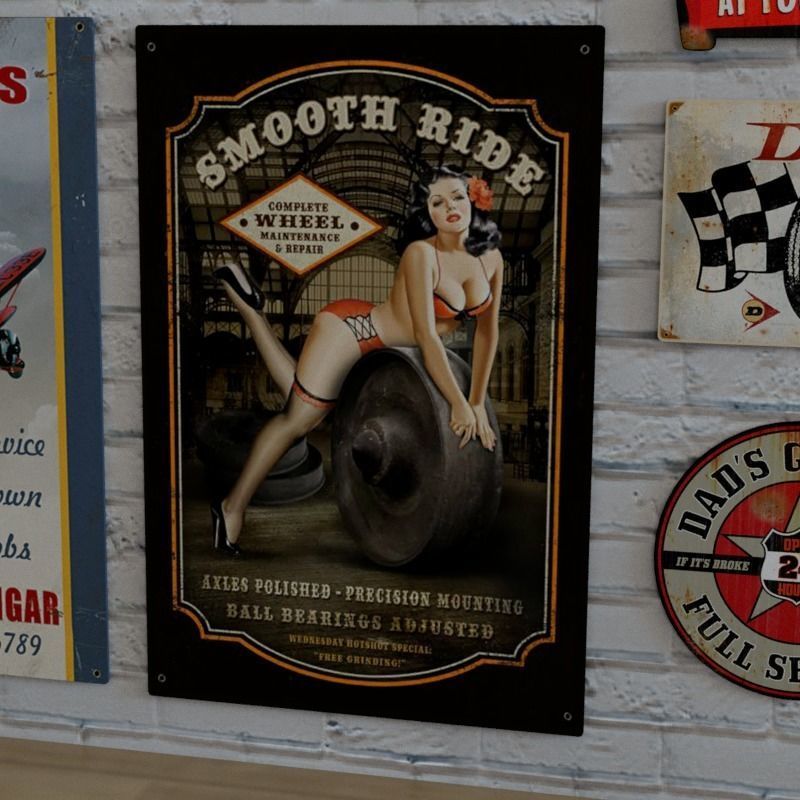 VINTAGE SIGNS PACK - SERVICE PARTS AND GARAGE Low-poly 3D model_4