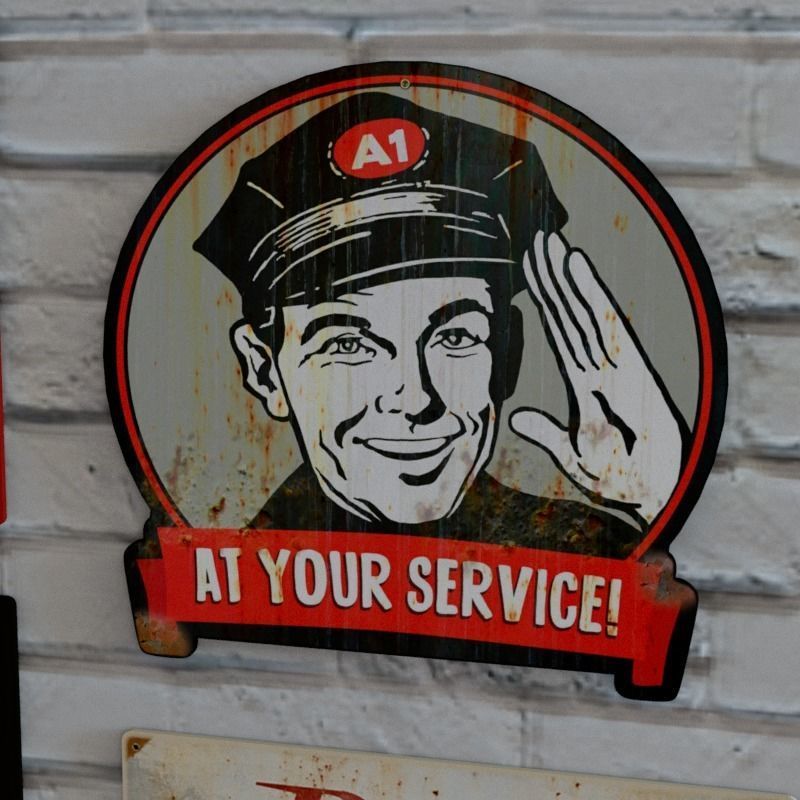 VINTAGE SIGNS PACK - SERVICE PARTS AND GARAGE Low-poly 3D model_8