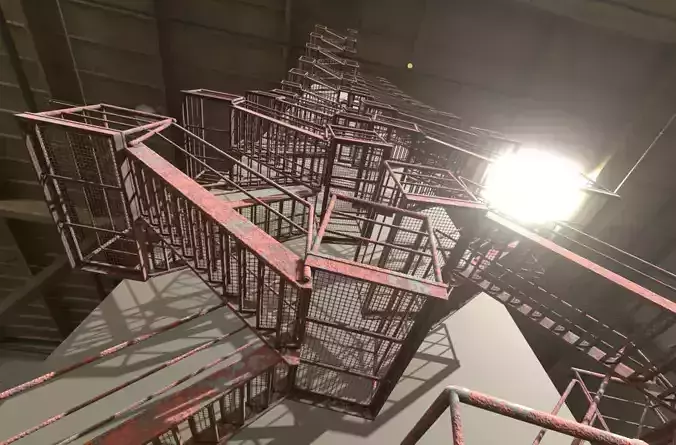 Modular Industrial Staircase Rusted Low-Poly Low-poly 3D model