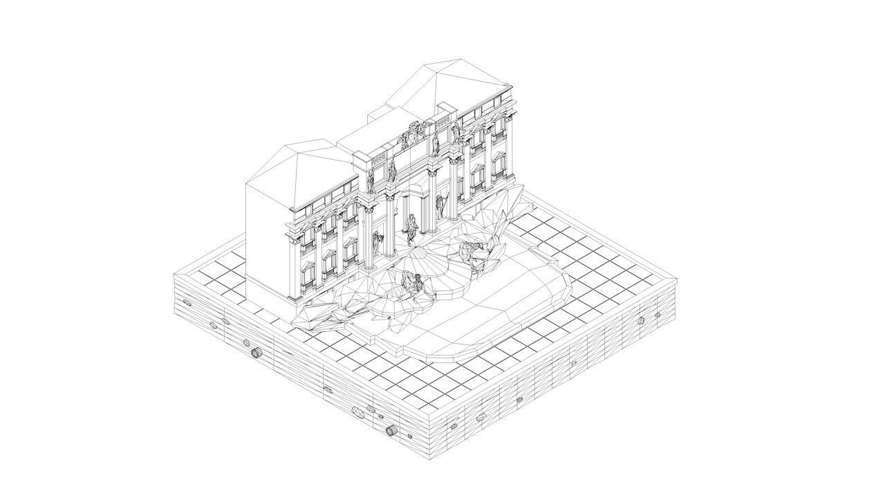 Cartoon Low Poly Trevi Fountain Low-poly 3D model_8