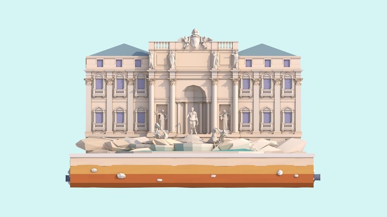 Cartoon Low Poly Trevi Fountain Low-poly 3D model_6