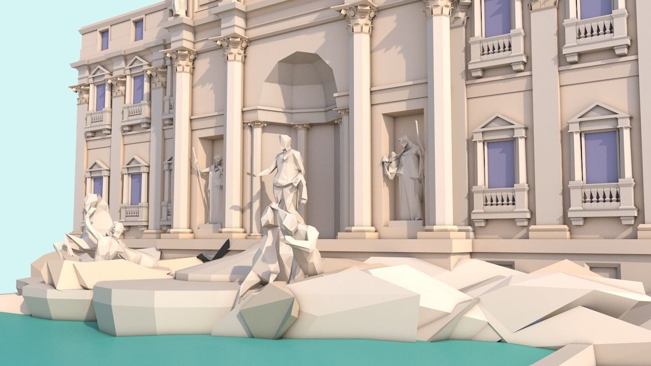 Cartoon Low Poly Trevi Fountain Low-poly 3D model_4