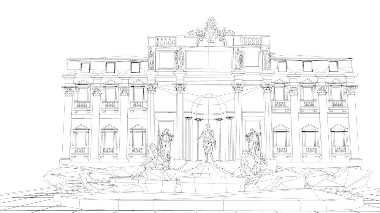 Cartoon Low Poly Trevi Fountain Low-poly 3D model_10