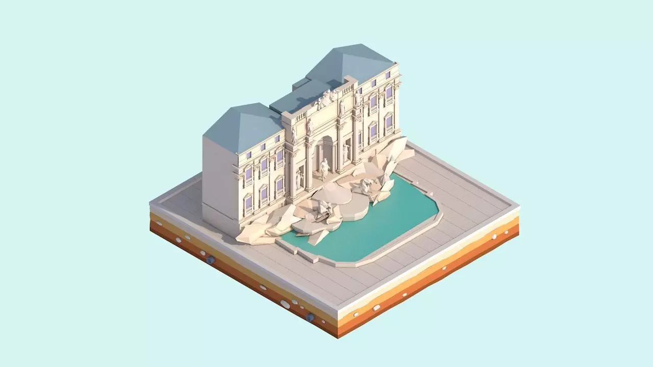 Cartoon Low Poly Trevi Fountain Low-poly 3D model_0