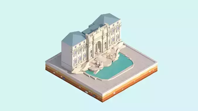 Cartoon Low Poly Trevi Fountain Low-poly 3D model