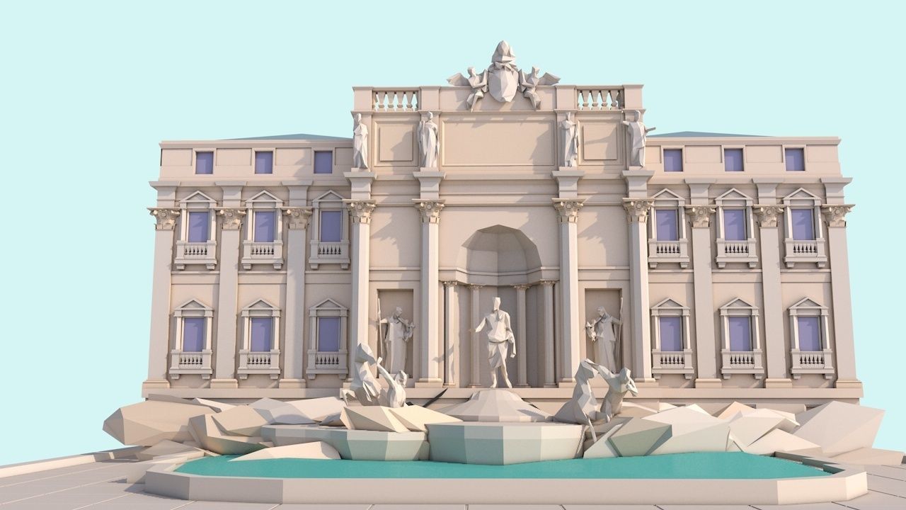 Cartoon Low Poly Trevi Fountain Low-poly 3D model_3