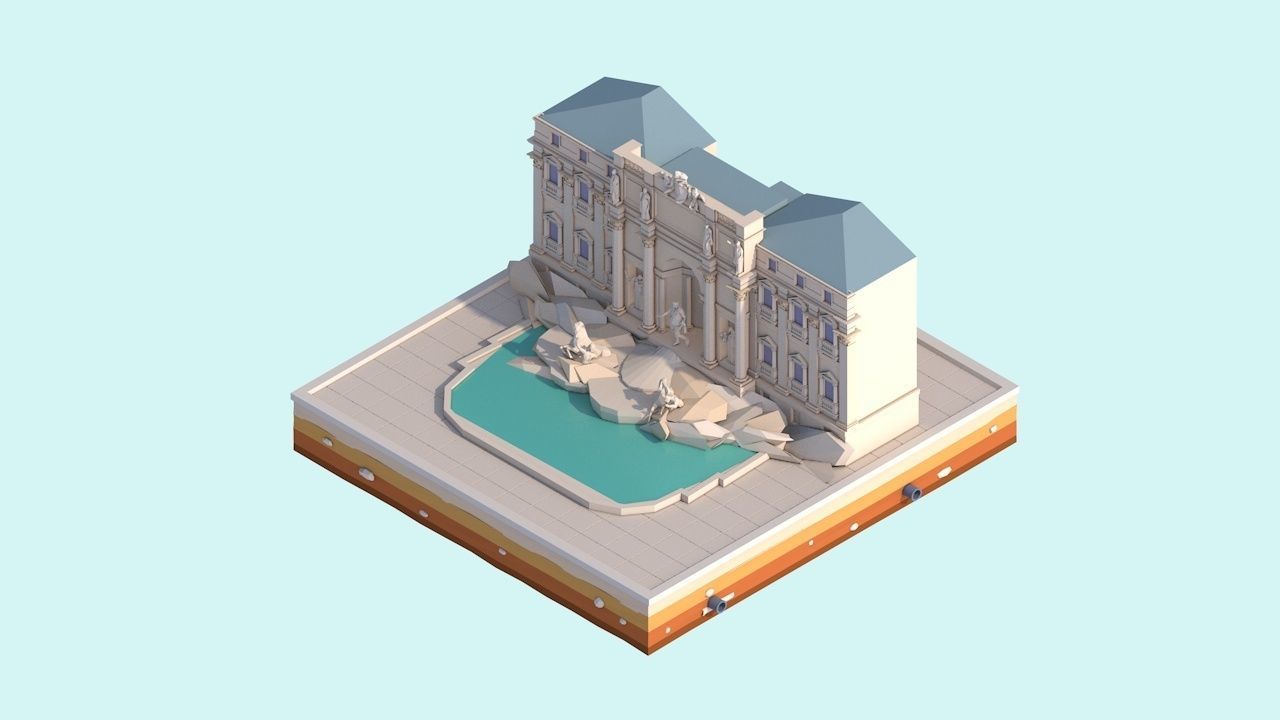Cartoon Low Poly Trevi Fountain Low-poly 3D model_1