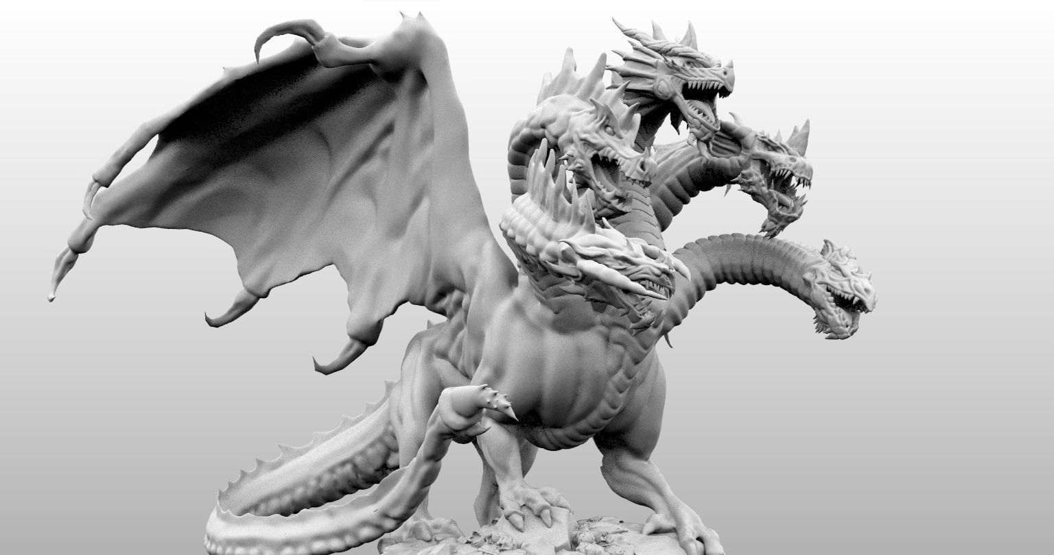 4 Inch Base Five Headed Dragon  3D print model_2