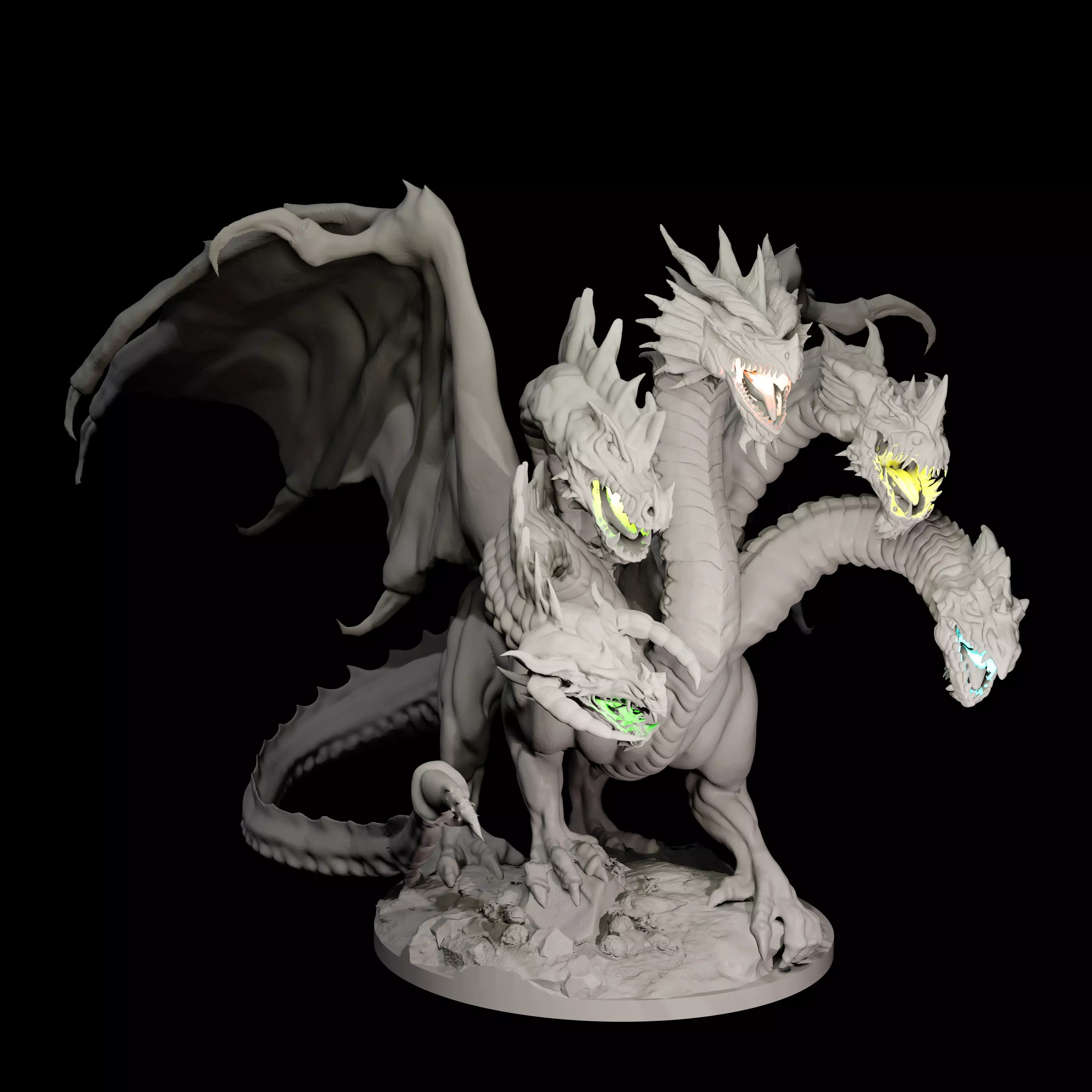 4 Inch Base Five Headed Dragon  3D print model_0