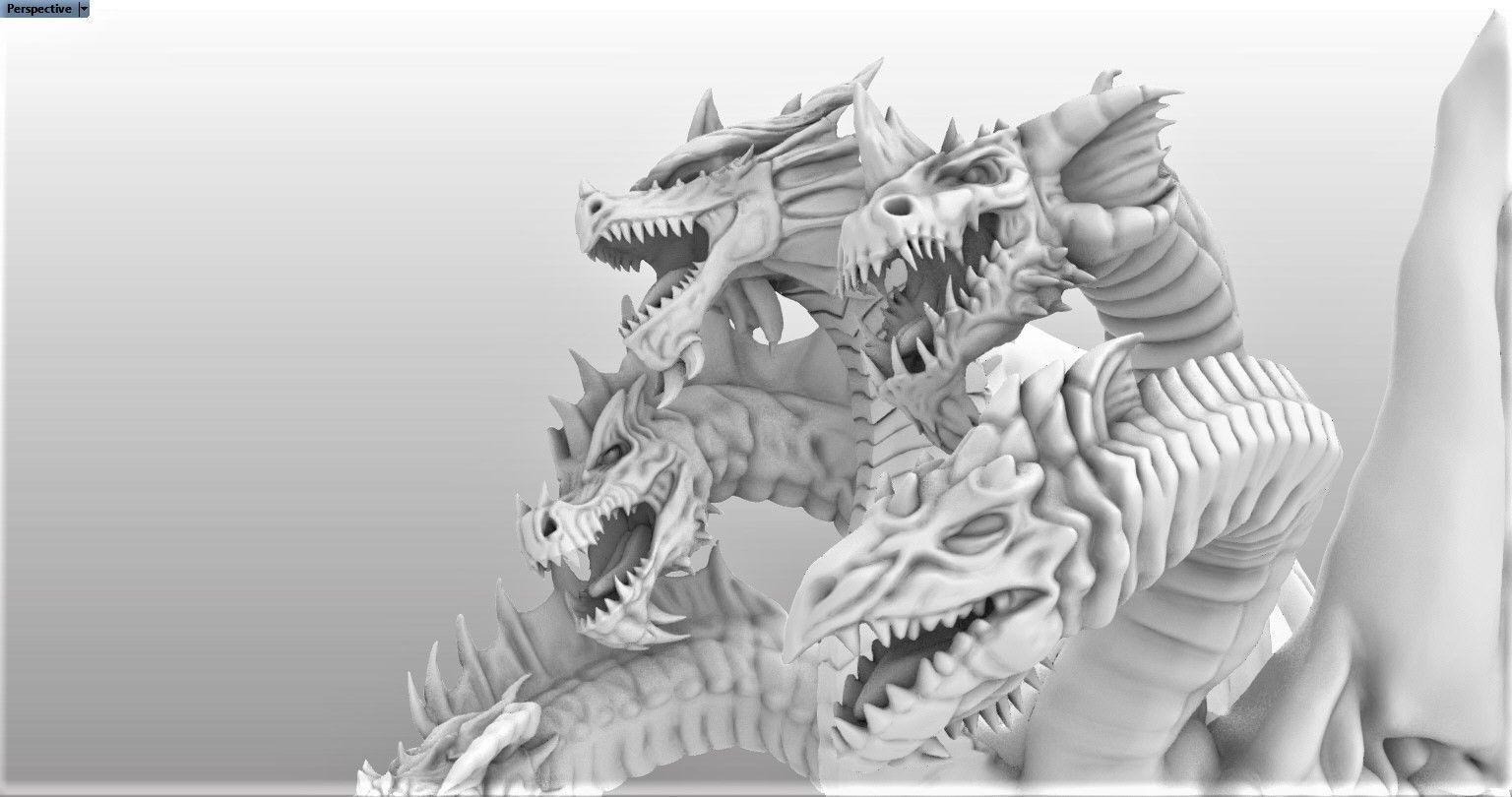 4 Inch Base Five Headed Dragon  3D print model_8