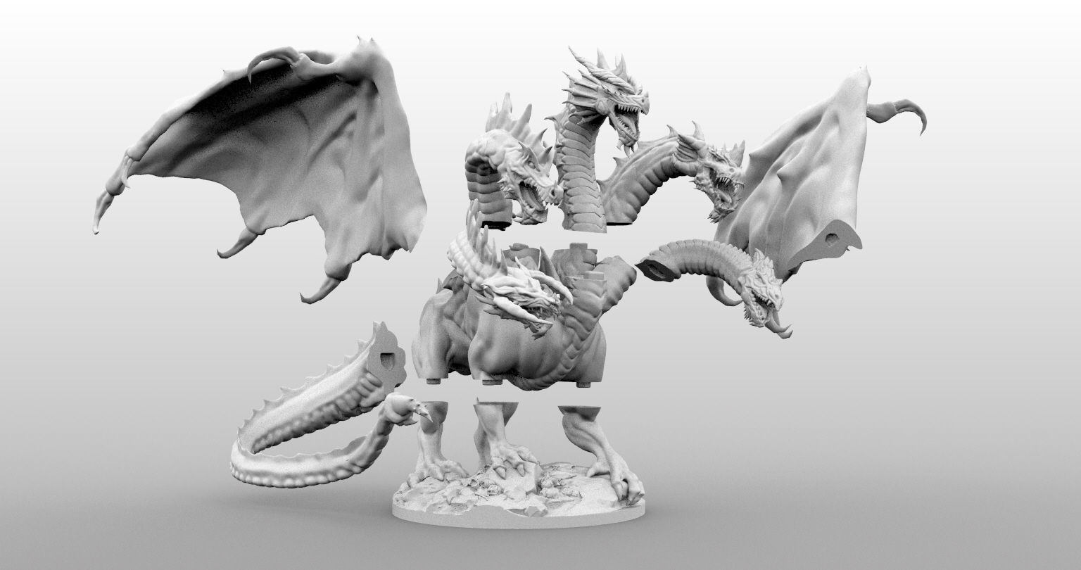 4 Inch Base Five Headed Dragon  3D print model_3