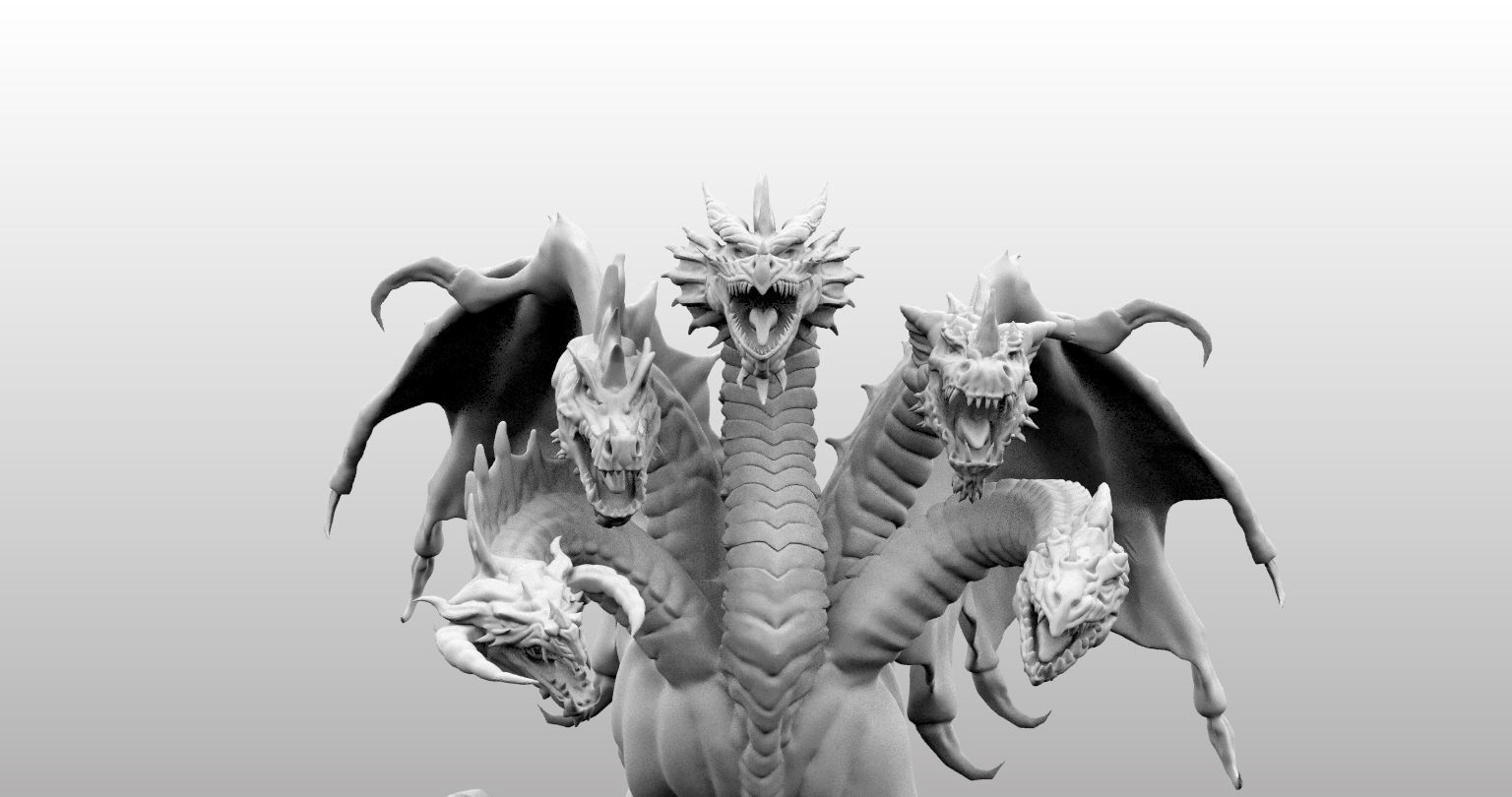 4 Inch Base Five Headed Dragon  3D print model_4