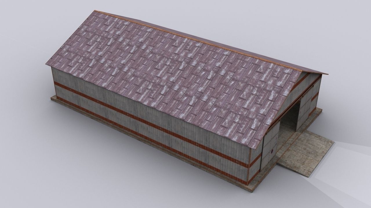 hangar old barn with roof Low-poly 3D model_3