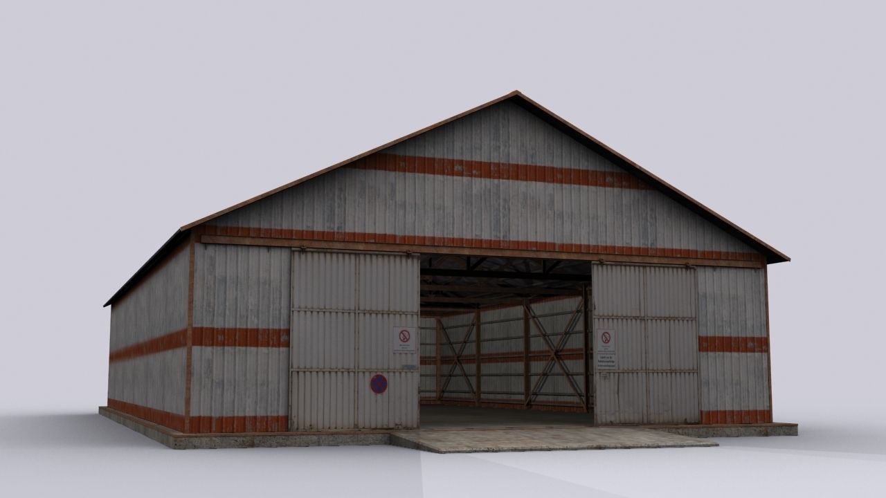hangar old barn with roof Low-poly 3D model_2