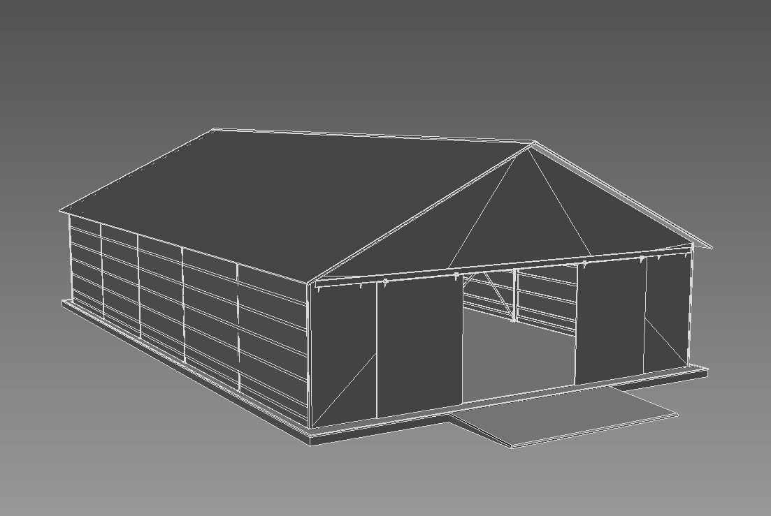 hangar old barn with roof Low-poly 3D model_6