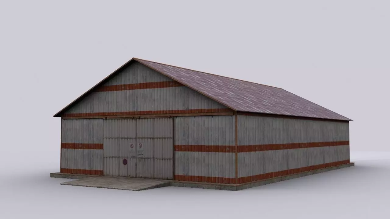 hangar old barn with roof Low-poly 3D model_0
