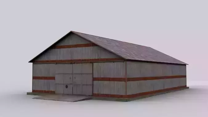 hangar old barn with roof Low-poly 3D model