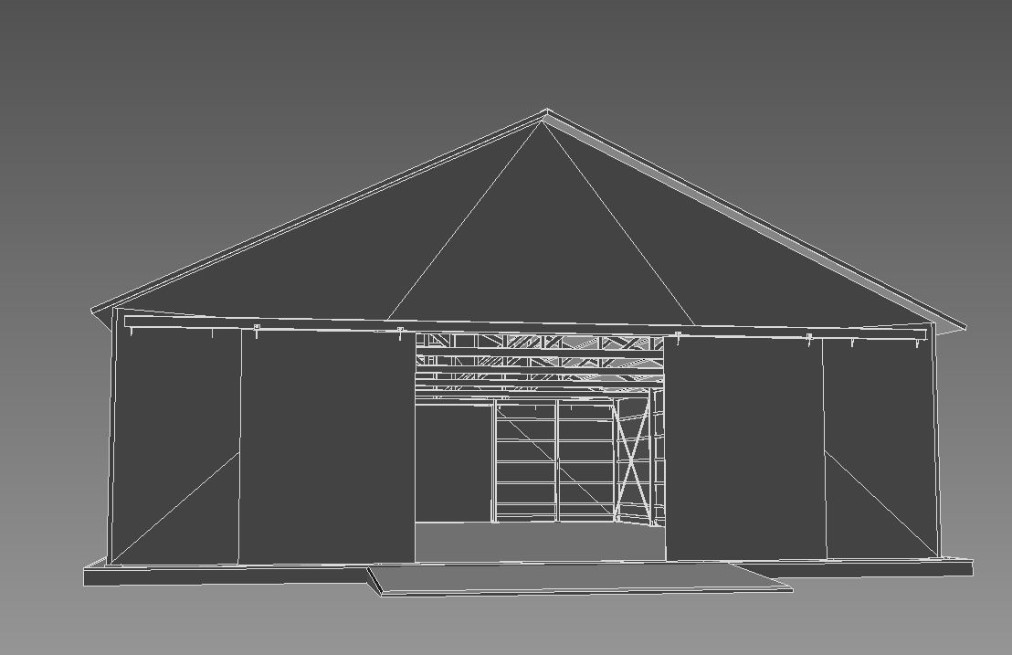 hangar old barn with roof Low-poly 3D model_5