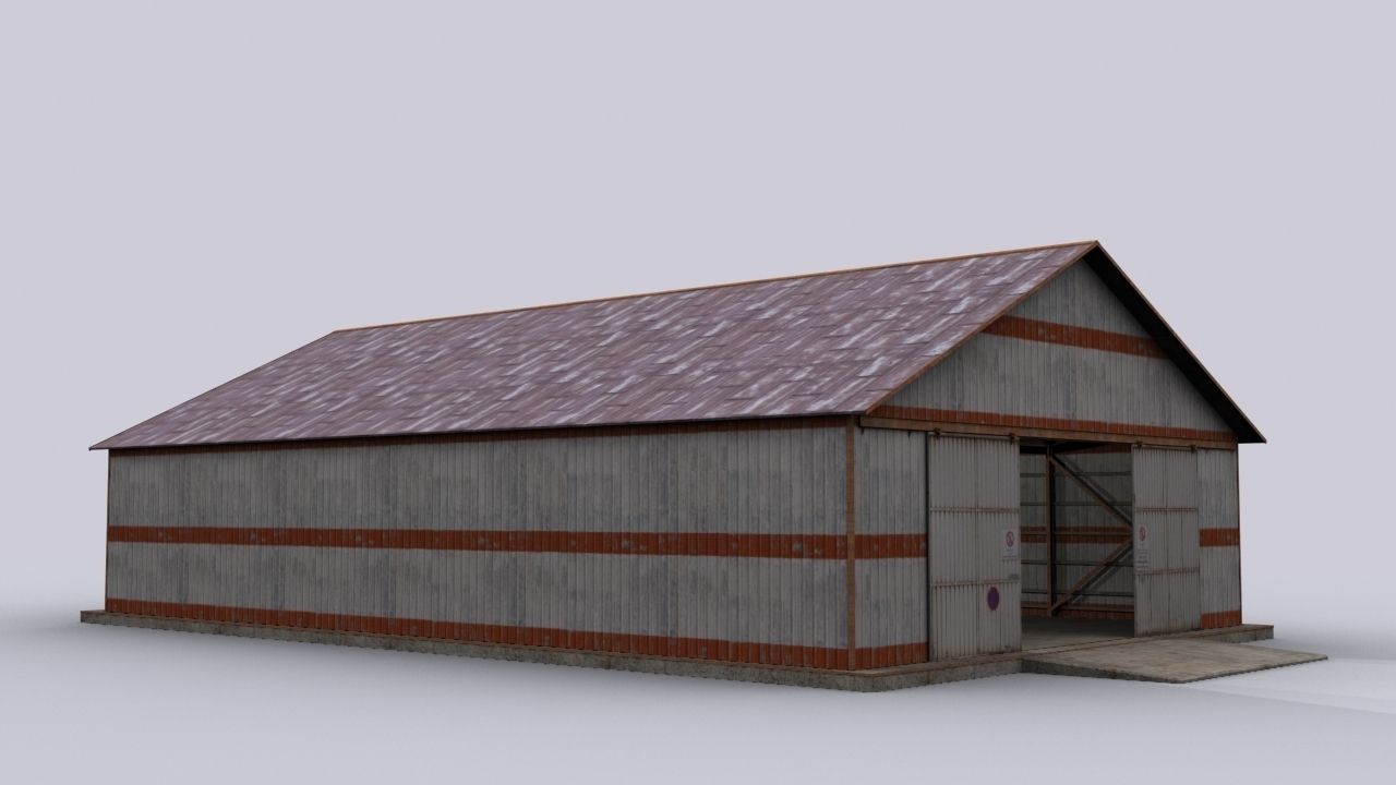 hangar old barn with roof Low-poly 3D model_1