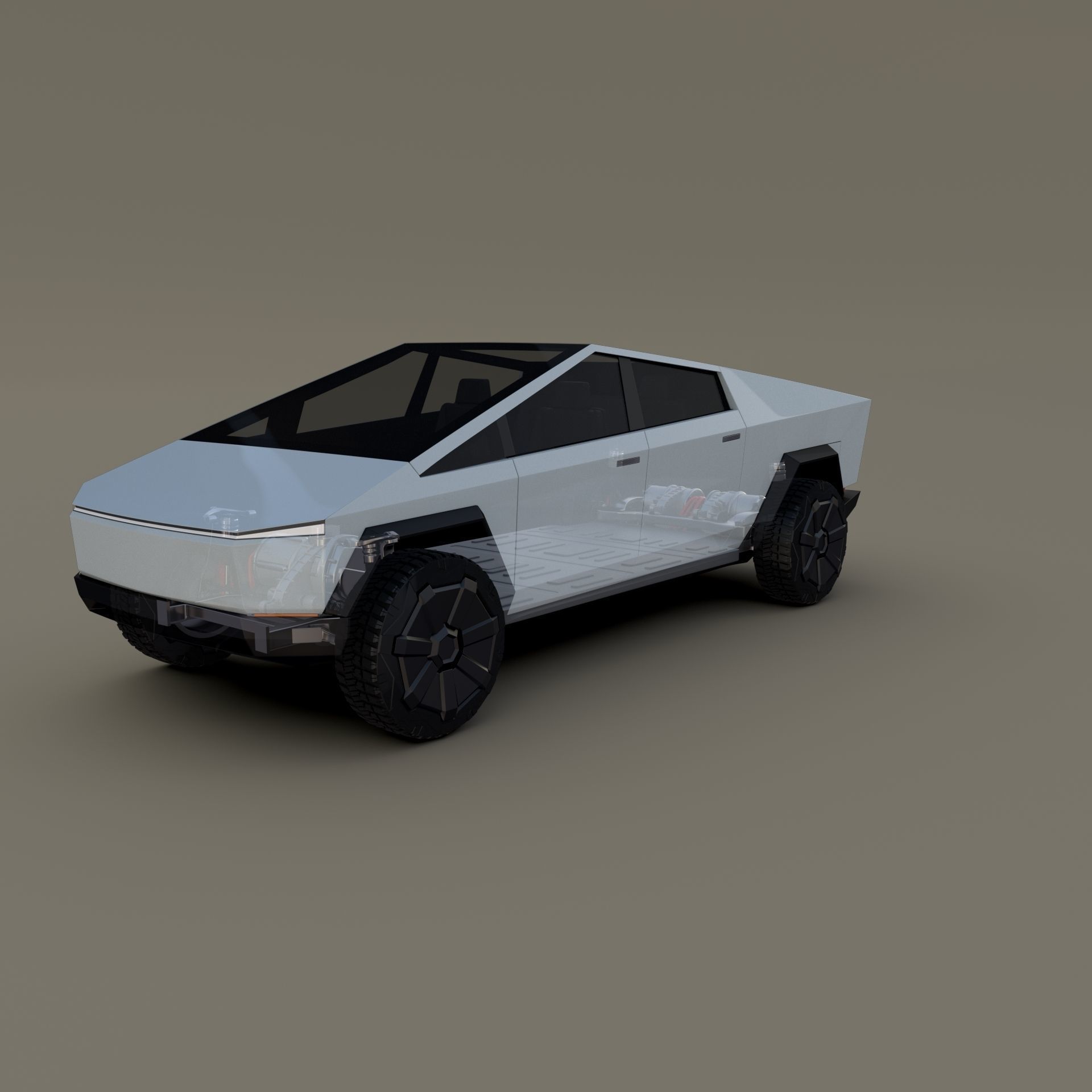 Tesla Cybertruck with chassis White 3D model_3