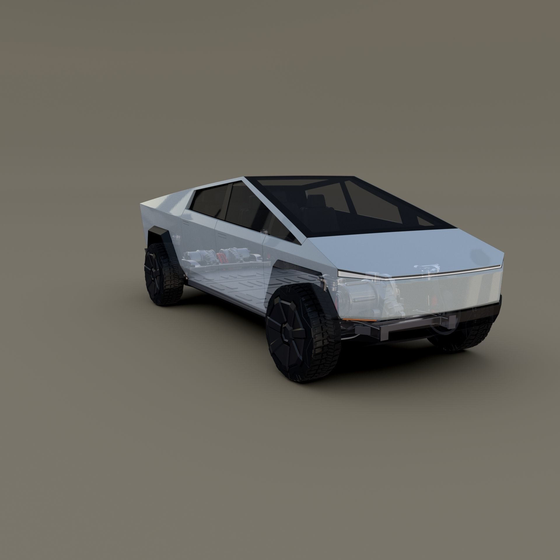 Tesla Cybertruck with chassis White 3D model_11