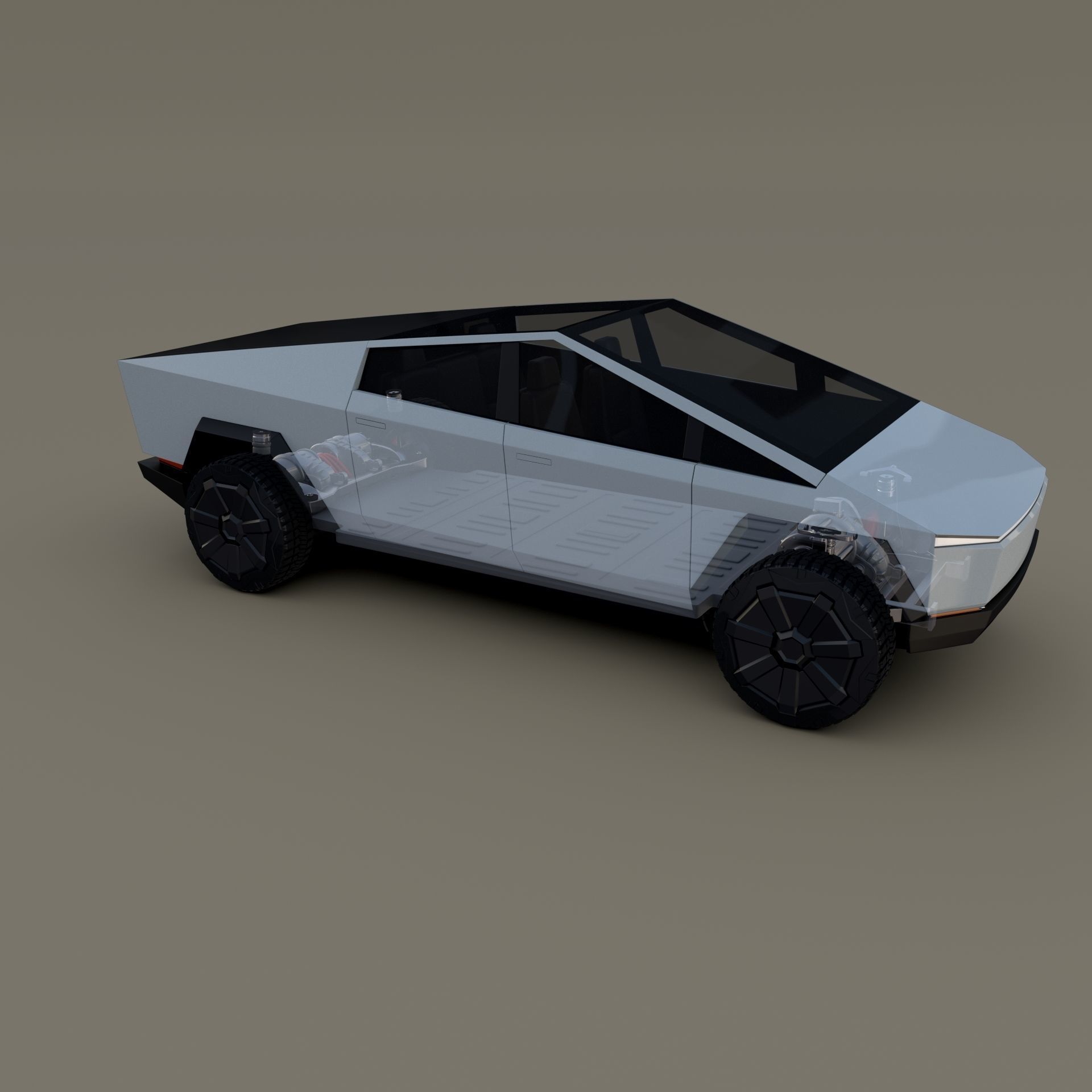 Tesla Cybertruck with chassis White 3D model_18
